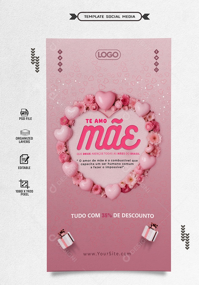 Story Te Amo Mãe que Deus Abençoe todas as Mães do Brasil Social Media PSD Editável