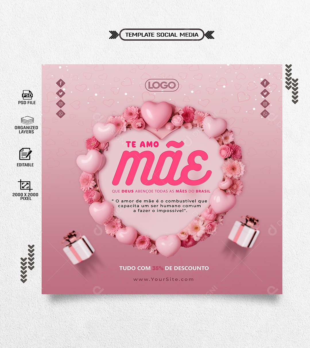 Te Amo Mãe que Deus Abençoe todas as Mães do Brasil Social Media PSD Editável