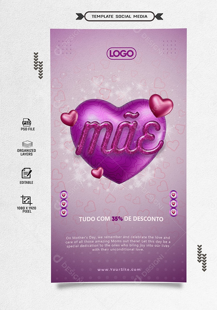 Story Mãe tudo com Desconto Social Media PSD Editável