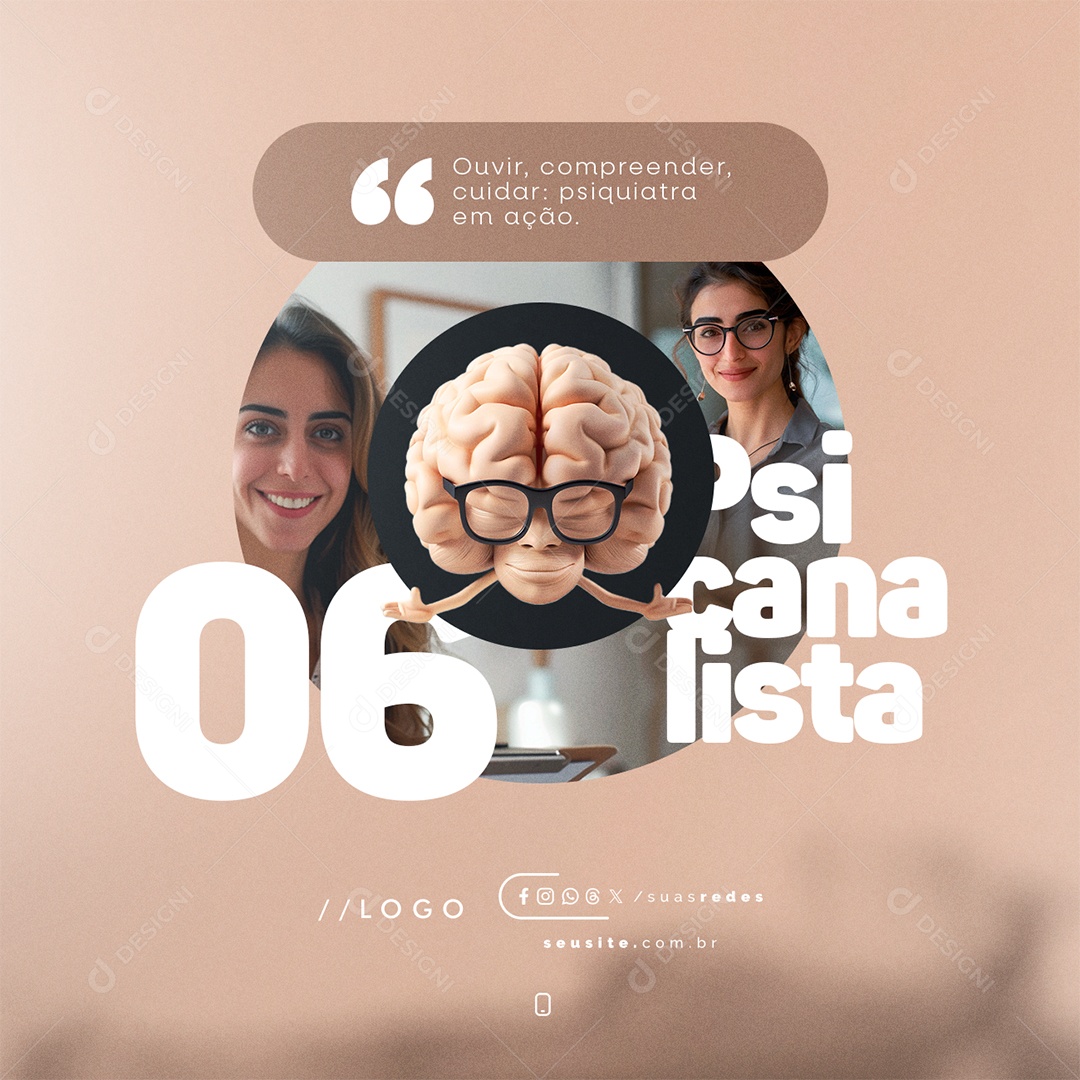 Dia do Psicanalista 06 de Maio Ouvir Compreender Cuidar Social Media PSD Editável