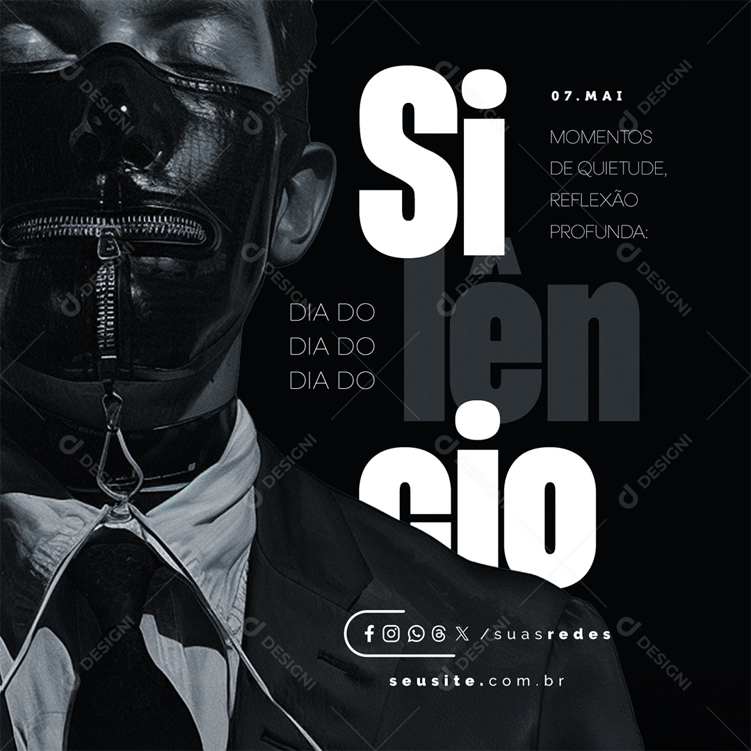 Dia do Silencio 07 de Maio Momentos de Quietude Social Media PSD Editável