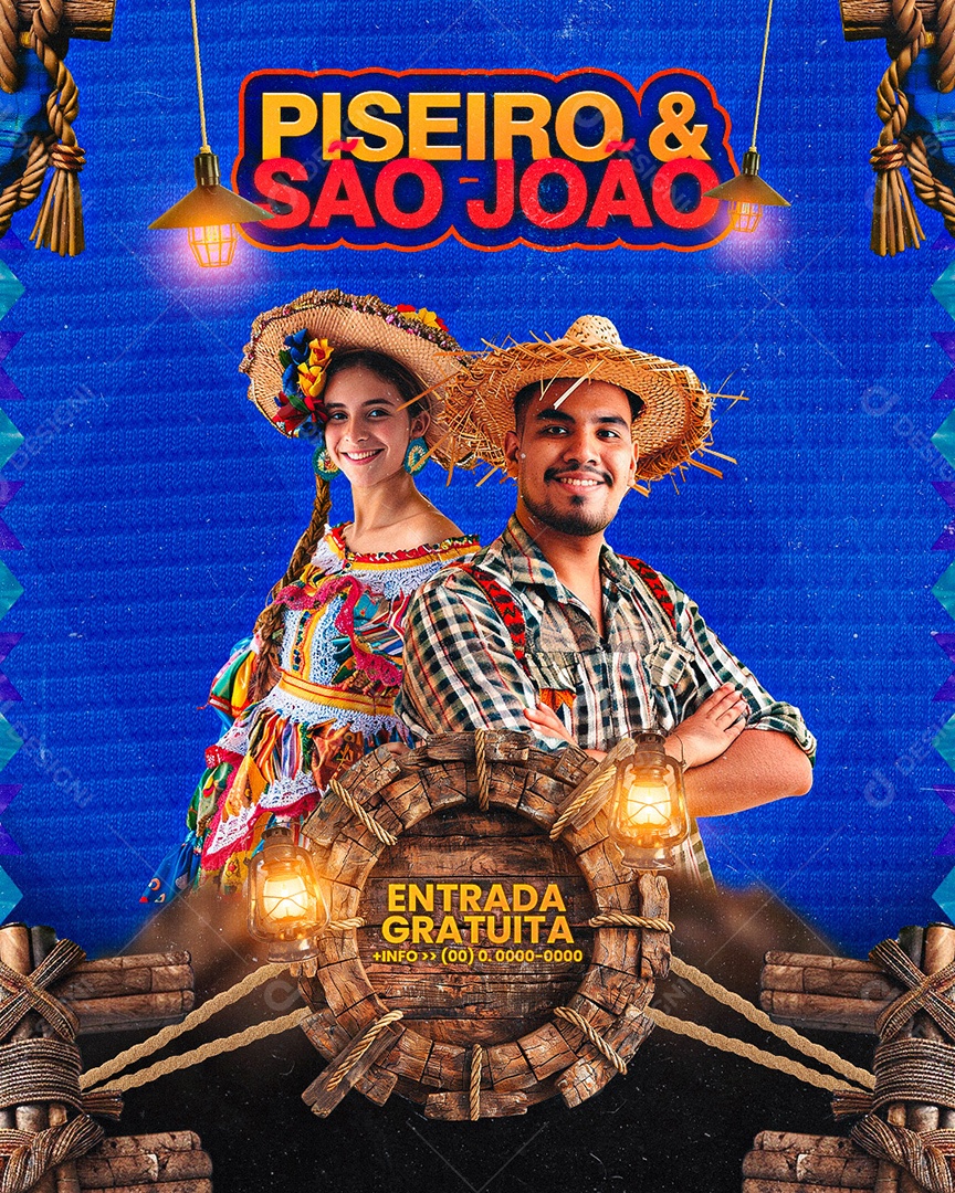 Flyer Piseiro e São João Entrada Gratuita Social Media PSD Editável