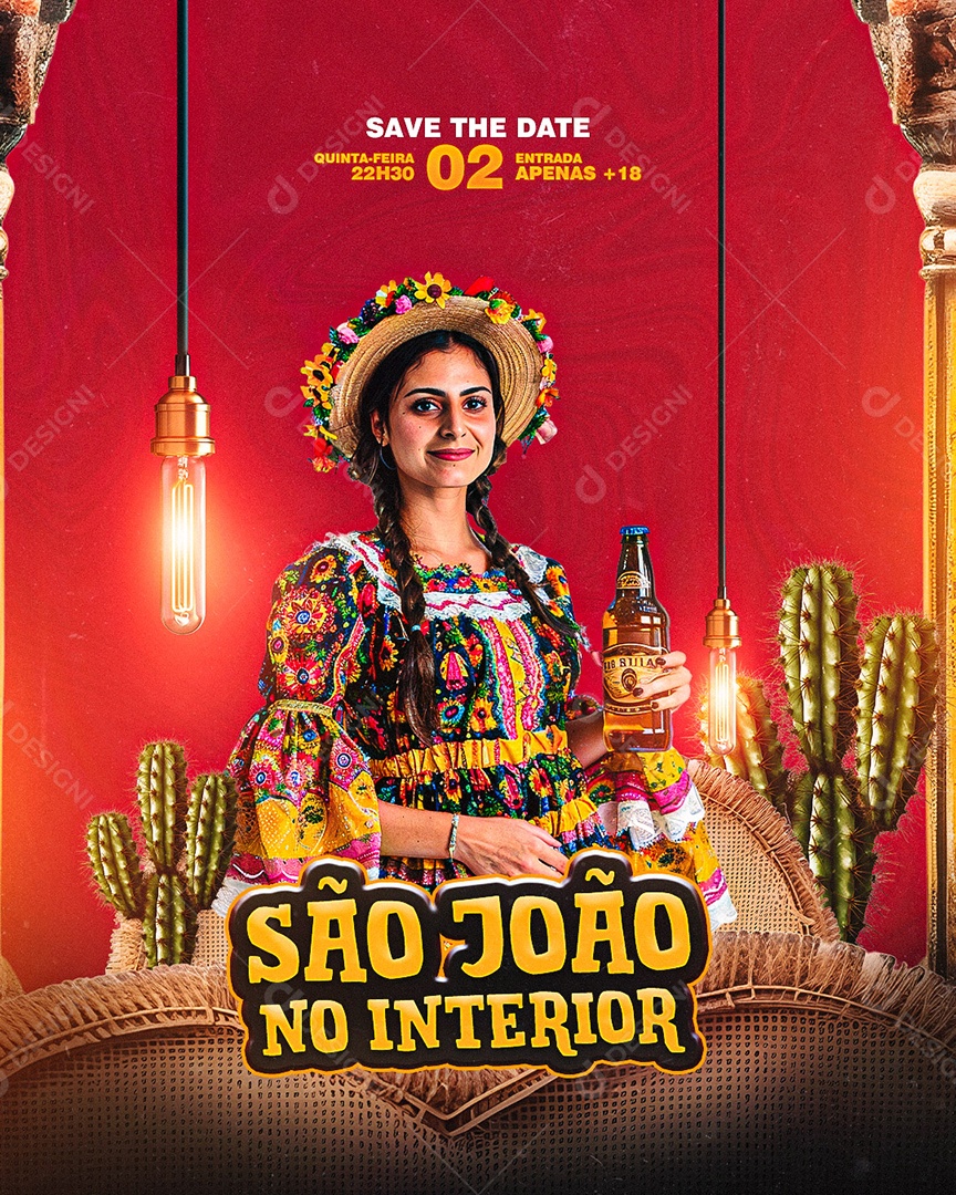 Flyer São João no Interior Social Media PSD Editável