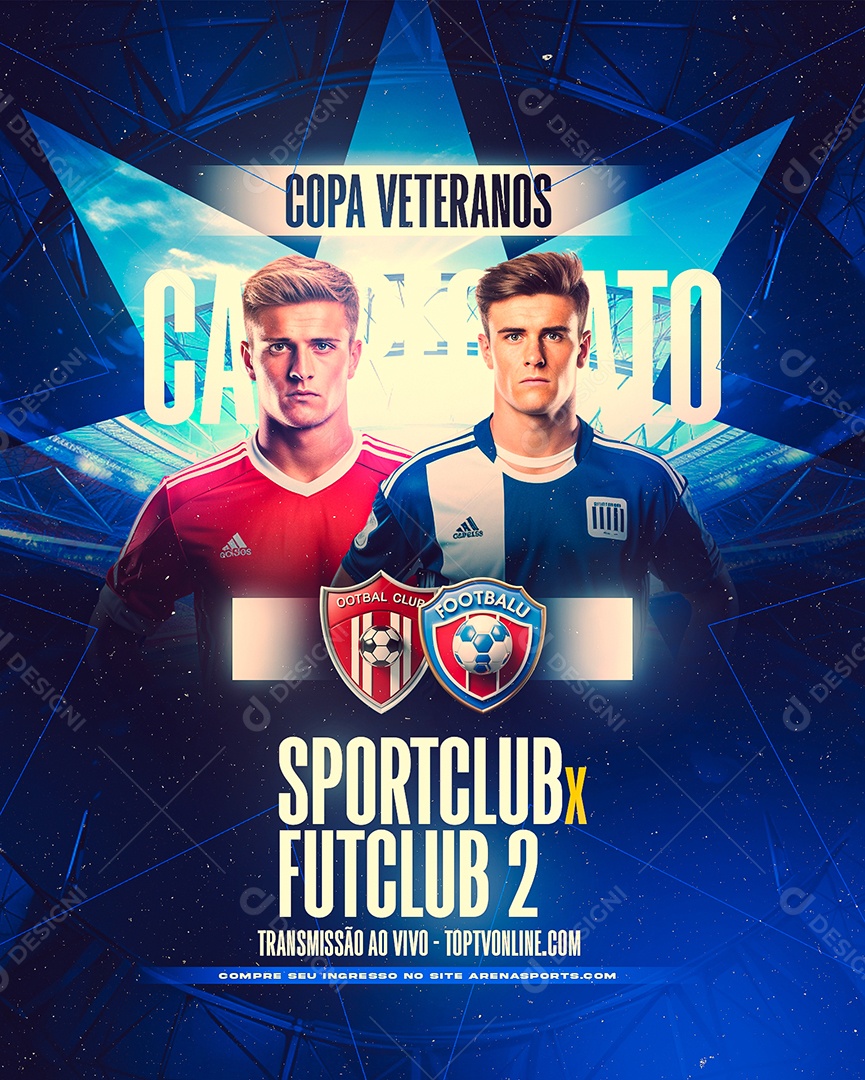 Flyer Copa Veteranos Campeonato Sport Club x Fut Club Social Media PSD Editável