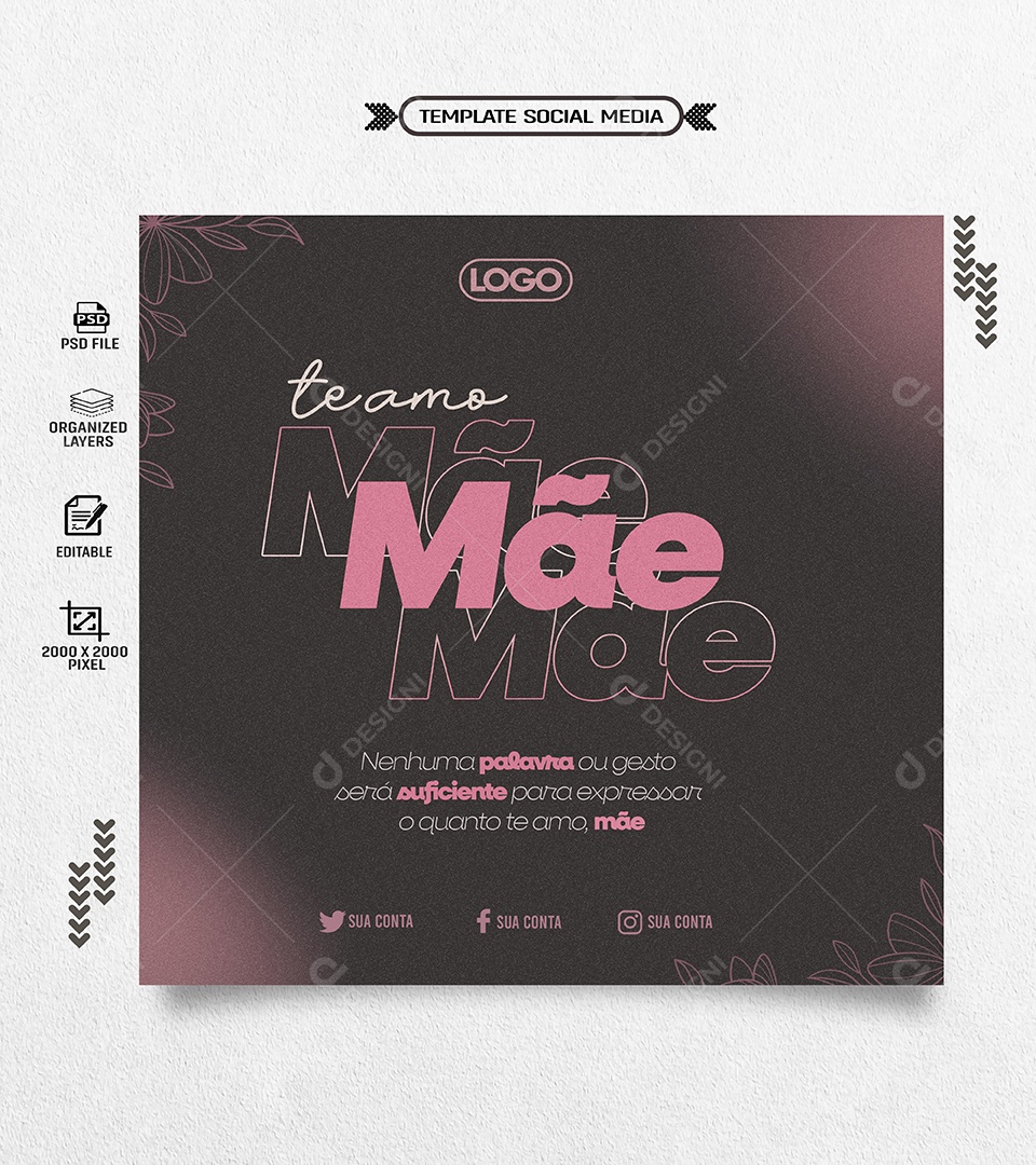 Dia Das Mães 12 de Maio Te Amo Mamãe Social Media PSD Editável
