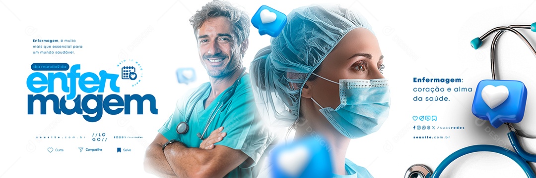 Carrossel Dia Mundial Da Enfermagem 12 De Maio Coração e Alma Social Media PSD Editável