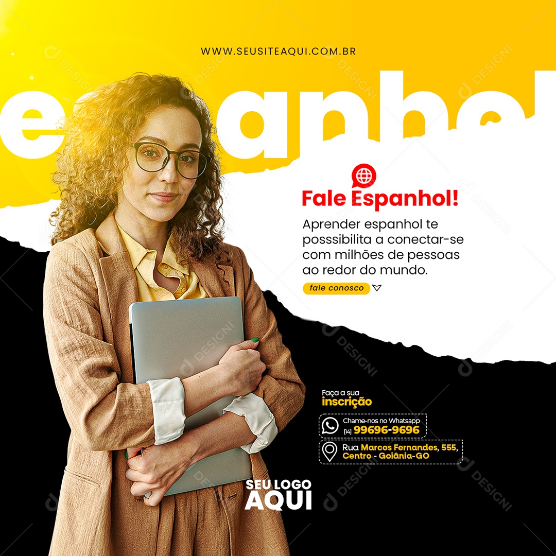 Aulas de Espanhol Idiomas Social Media PSD Editável