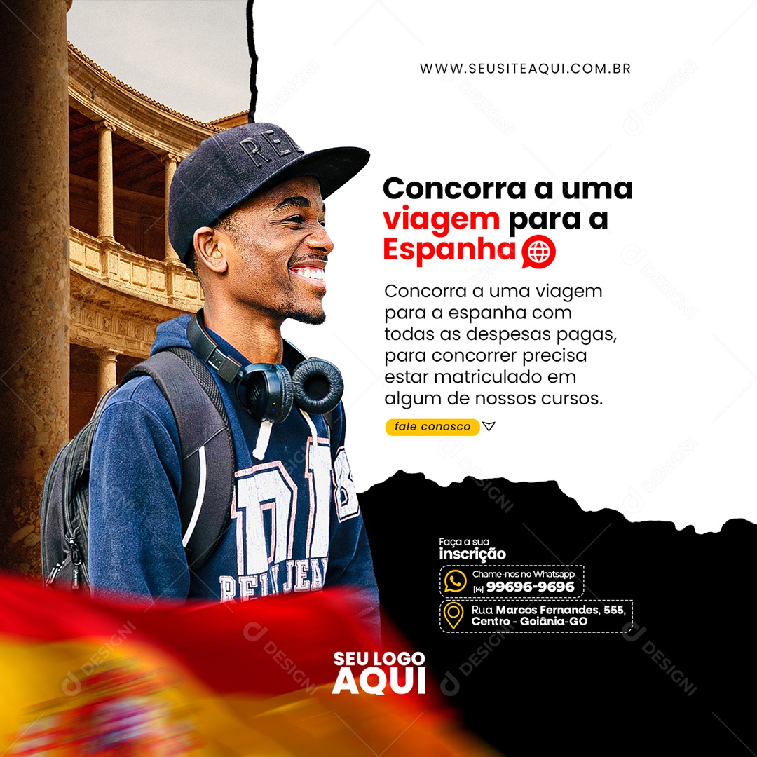 Aulas de Espanhol Idiomas Social Media PSD Editável