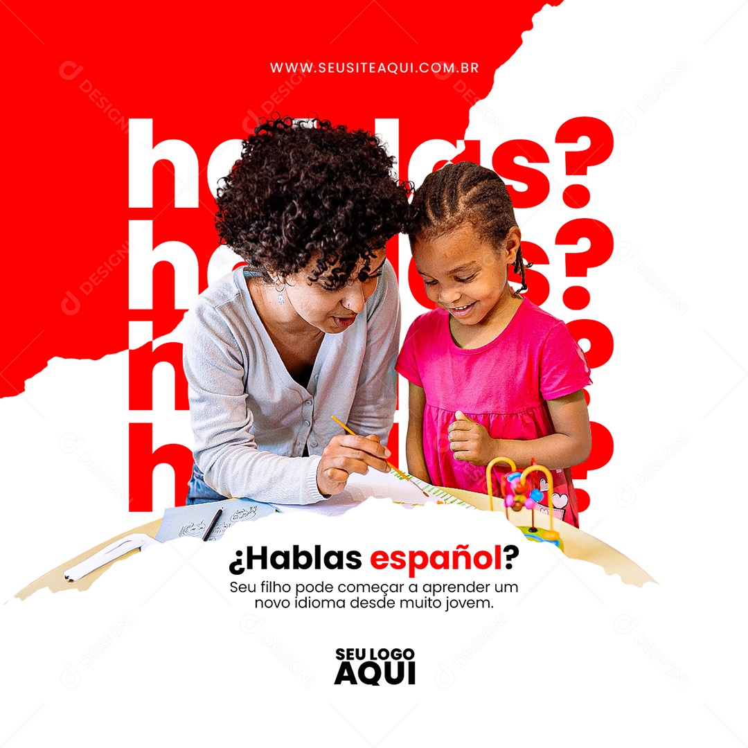 Aulas de Espanhol Idiomas Social Media PSD Editável