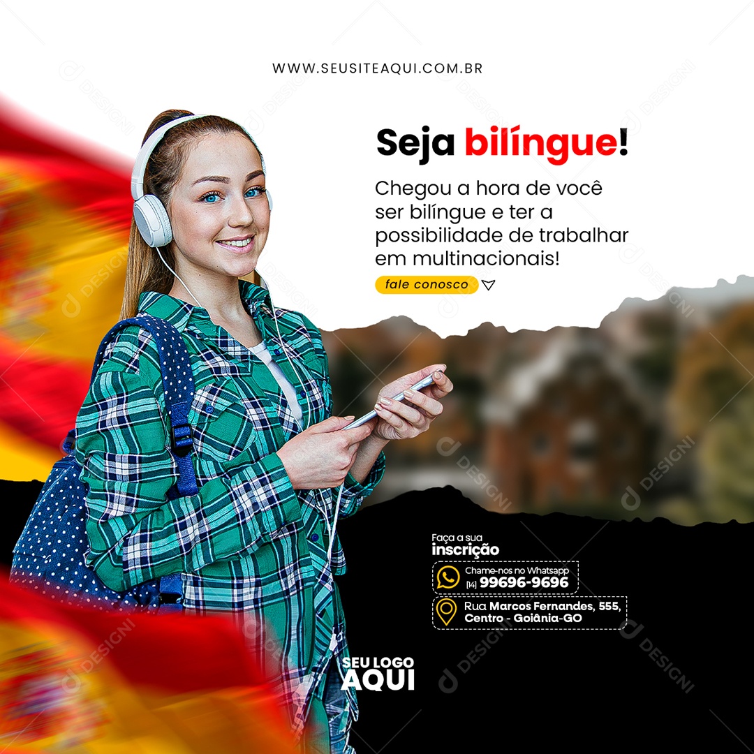 Aulas de Espanhol Idiomas Social Media PSD Editável