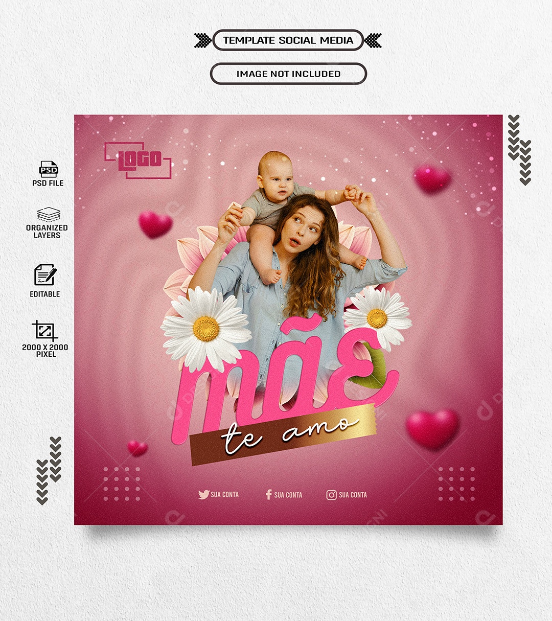 Dia das Mães 12 de Maio Mãe Te Amo Social Media PSD Editável