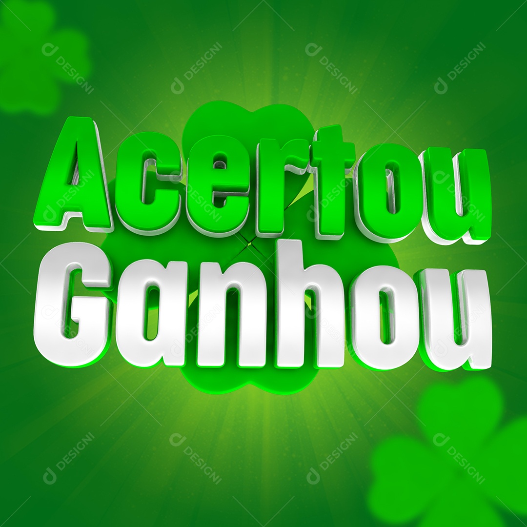 Acertou Ganhou Selo 3D Verde e Branco para Composição PSD