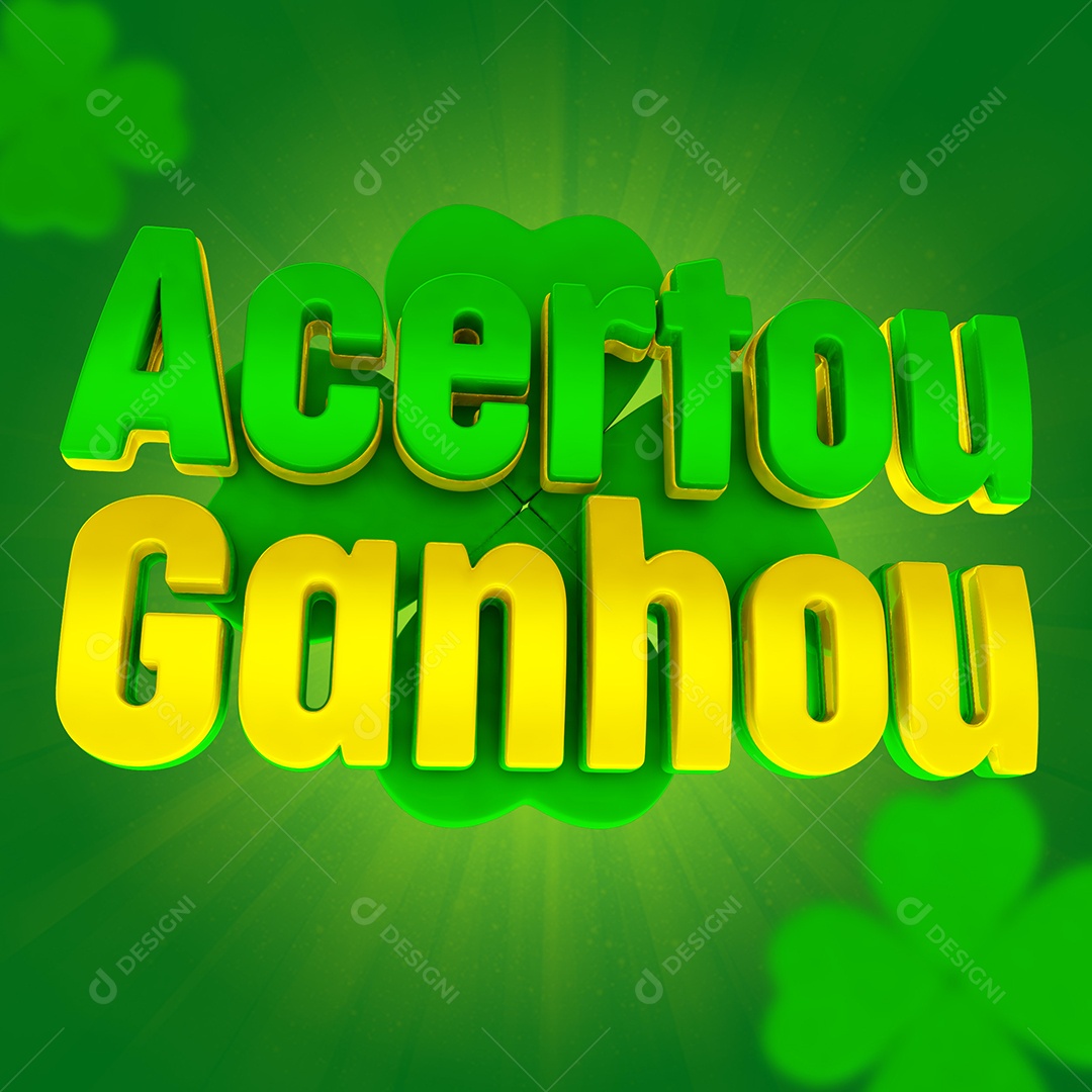 Acertou Ganhou Selo 3D Verde e Amarelo para Composição PSD
