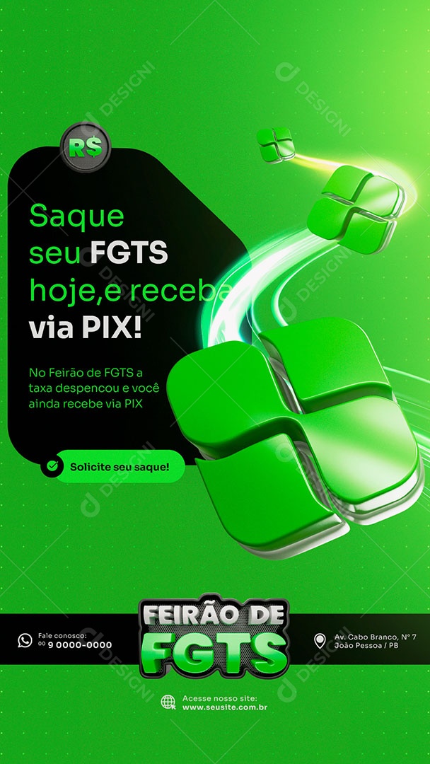 Story Saque seu FGTS  Hoje e Receba Via Pix Social Media PSD Editável