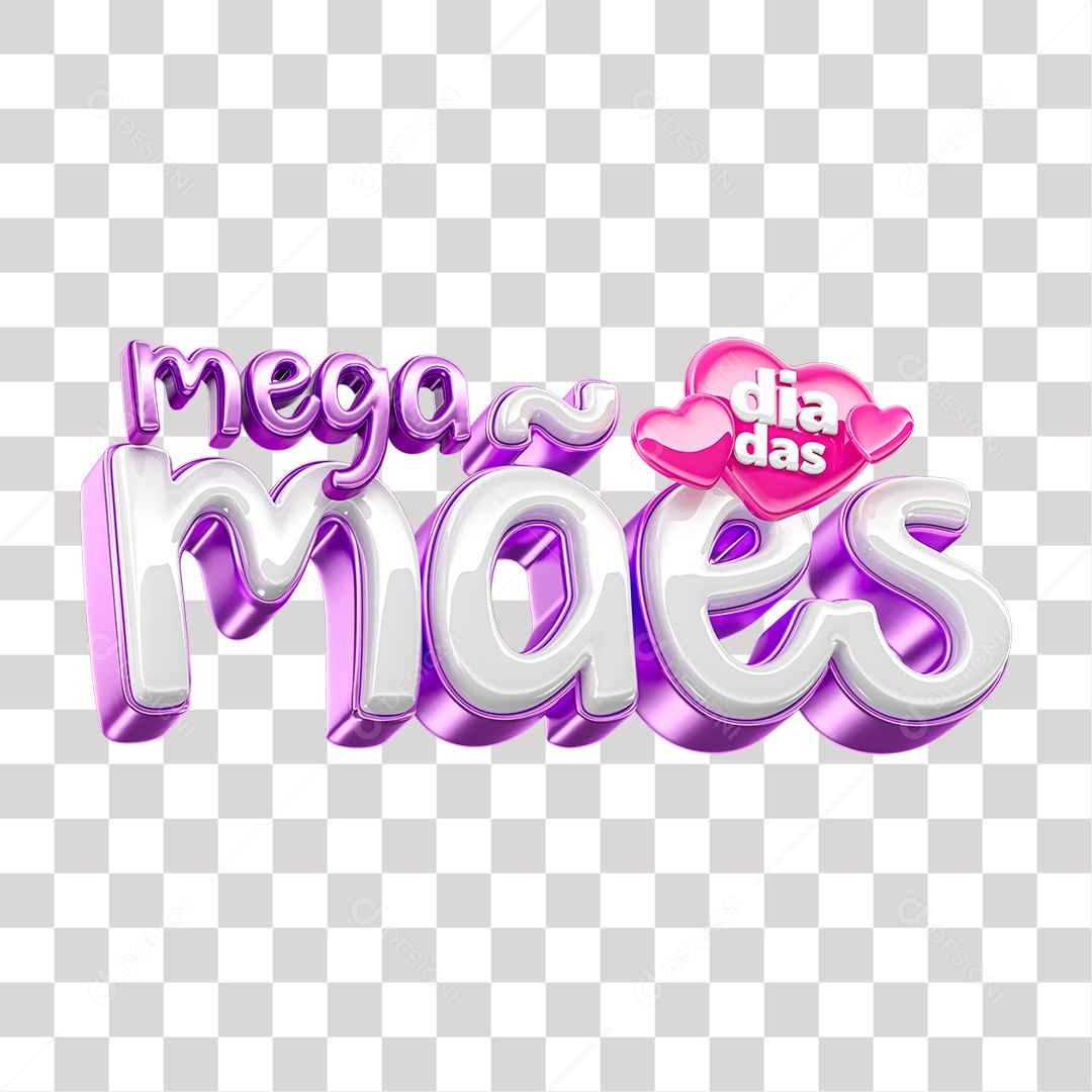 Mega Dia Das Mães Selo 3D Roxo Branco e Amarelo para Composição PNG Transparente