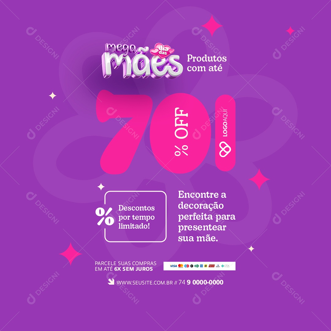 Mega Dia Das Mães 70% Off Social Media PSD Editável