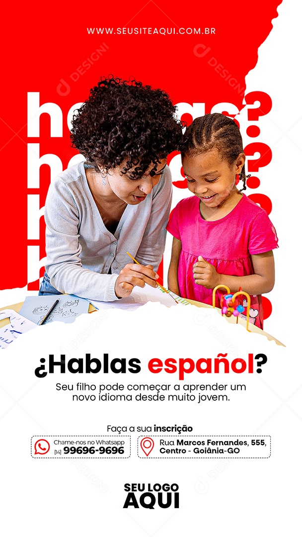 Story Aulas de Espanhol Idiomas Social Media PSD Editável