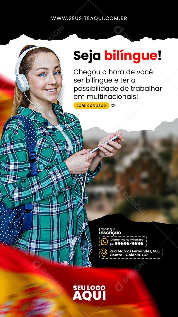 Story Aulas de Espanhol Idiomas Social Media PSD Editável