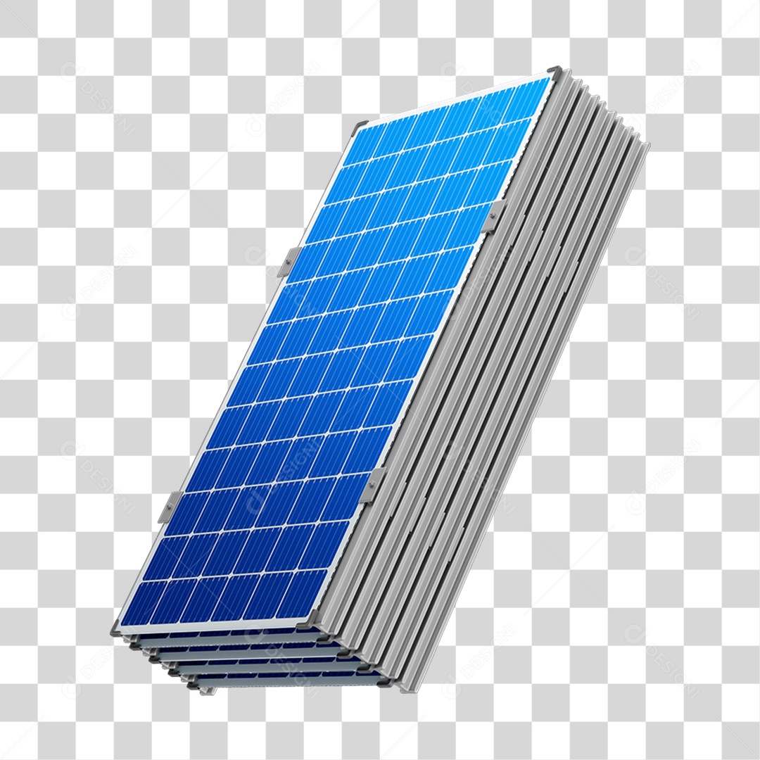 Asset 3D Energia Solar Placa Solar Azul Fotovoltaica Isolada Com Fundo Transparente