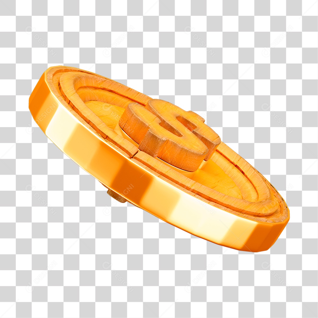 Asset 3D Moeda de Madeira Com Ouro Rústica Junina São João Agro Agricultura Com Fundo Transparente