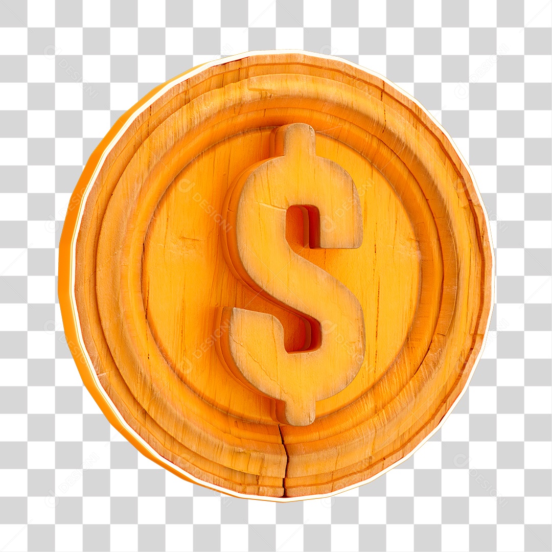 Asset 3D Moeda de Madeira Com Ouro Rústica Junina São João Agro Agricultura Com Fundo Transparente