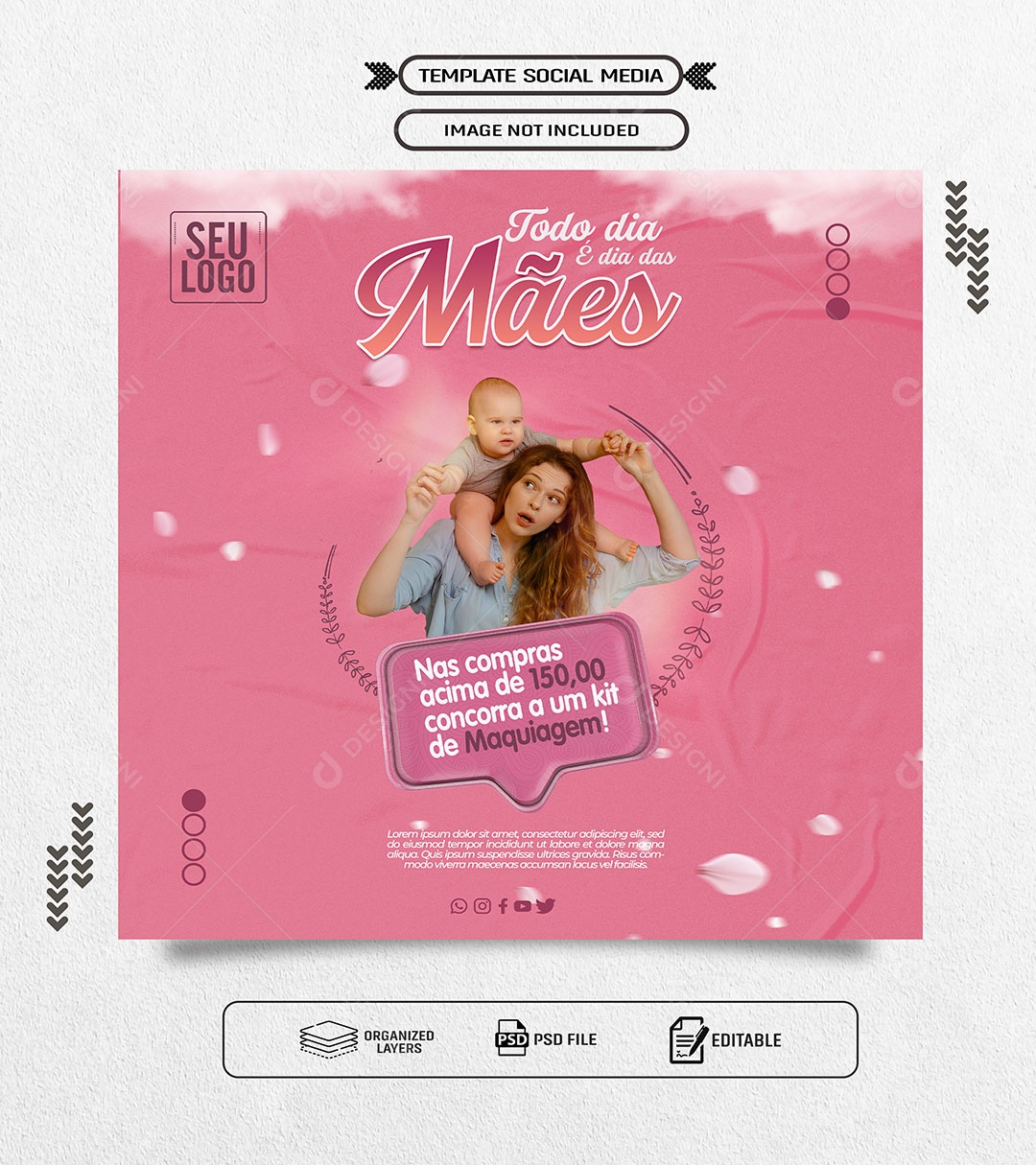 Dia das Mães nas Compras Acima de 150 Concorra a um Kit de Maquiagem Social Media PSD Editável