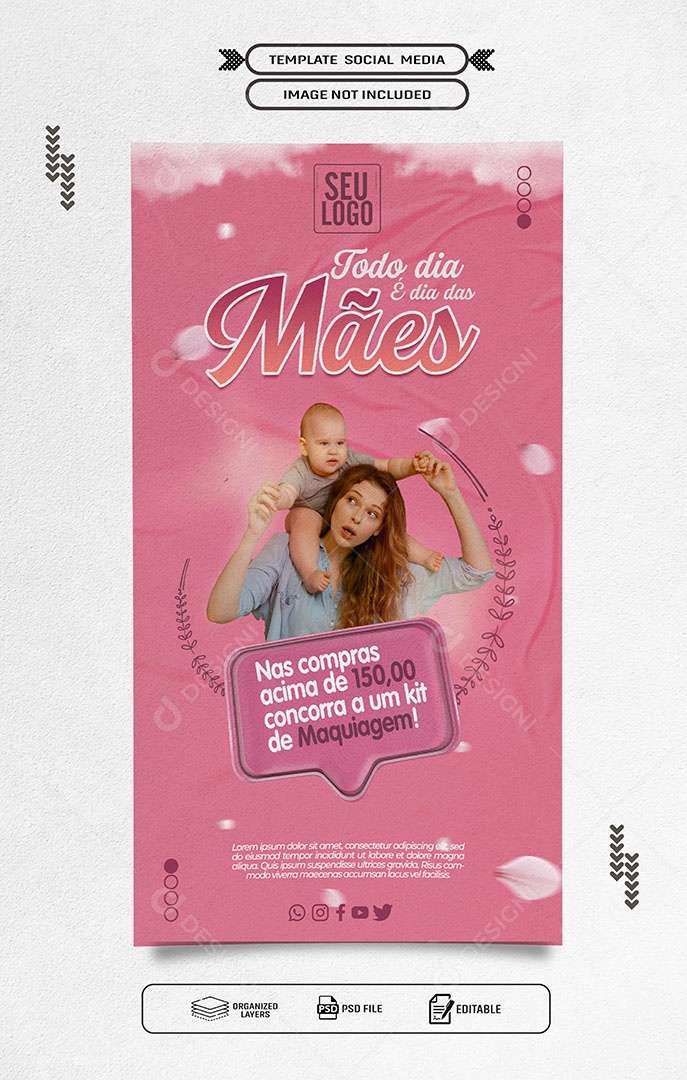 Story Dia das Mães nas Compras Acima de 150 Concorra a um Kit de Maquiagem Social Media PSD Editável