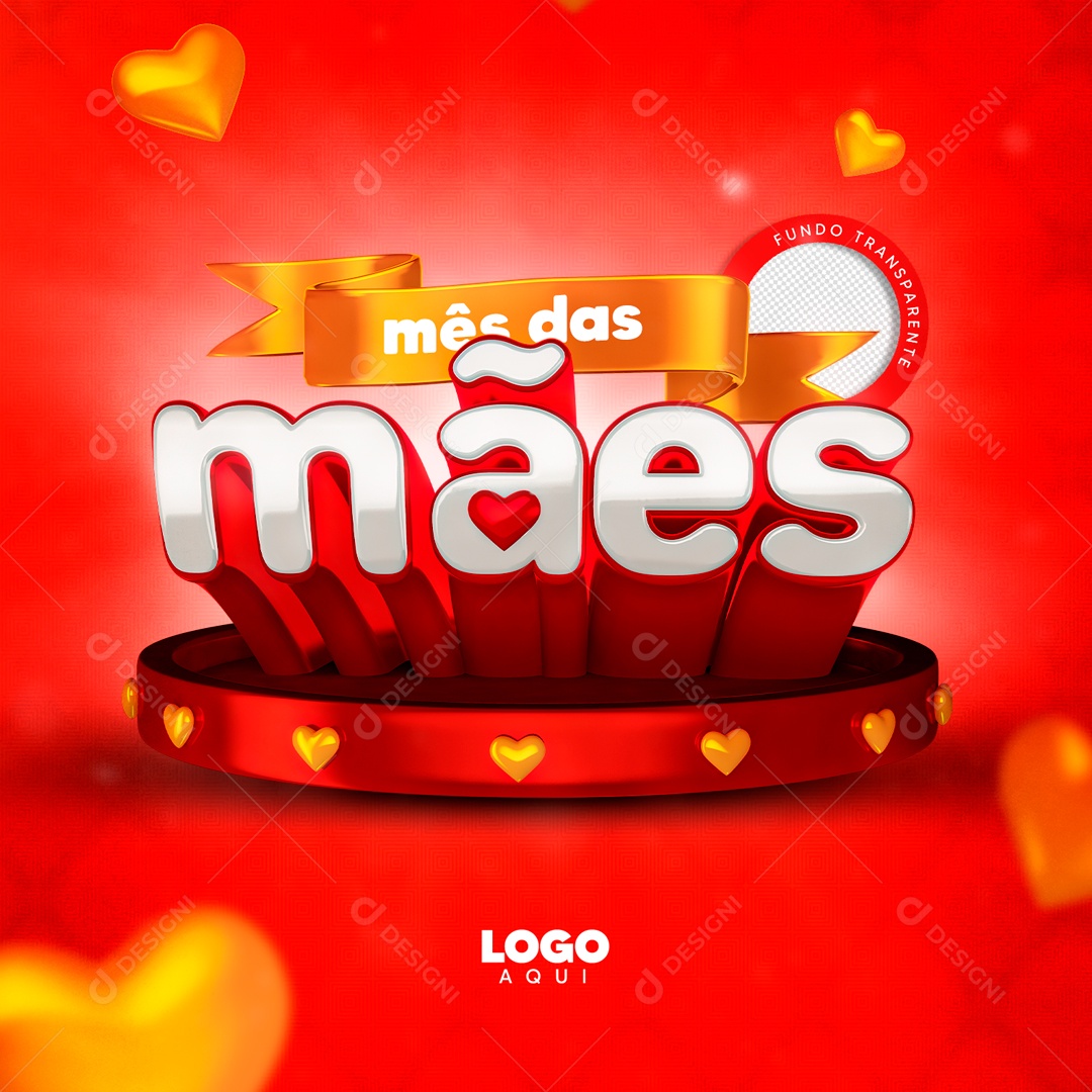 Mês das Mães Selo 3D para Composição PSD