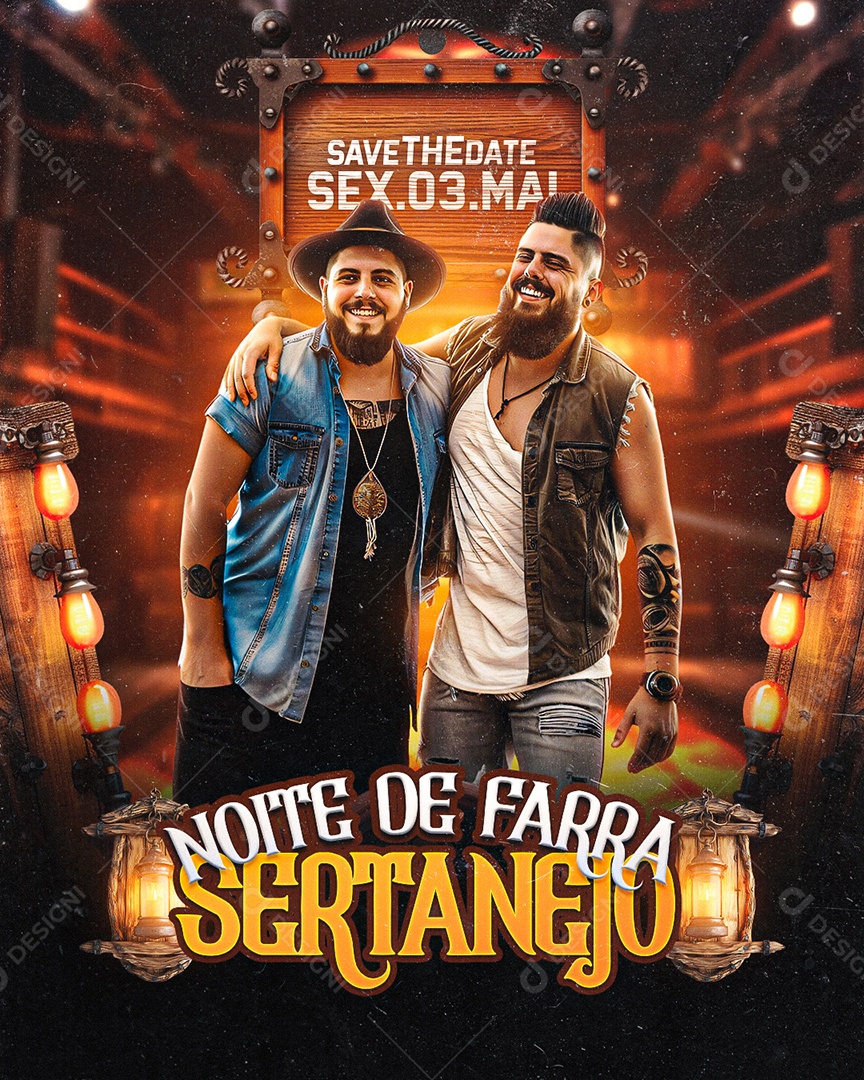 Flyer Noite de Farra Sertanejo Social Media PSD Editável