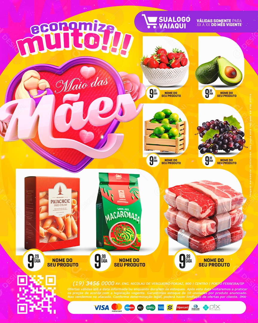 Tabloide Maio das Mães Supermercado Produtos Hortifruti Carnes Social Media PSD Editável