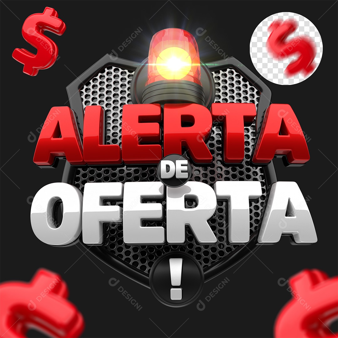 Selo 3D Alerta de Oferta Vermelho e Branco para Composição PSD