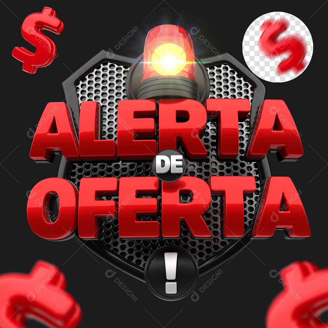 Selo 3D Alerta de Oferta Vermelho para Composição PSD