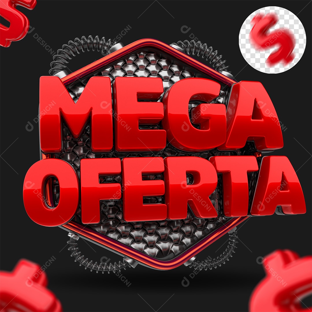 Mega Oferta Selo 3D Vermelho para Composição PSD