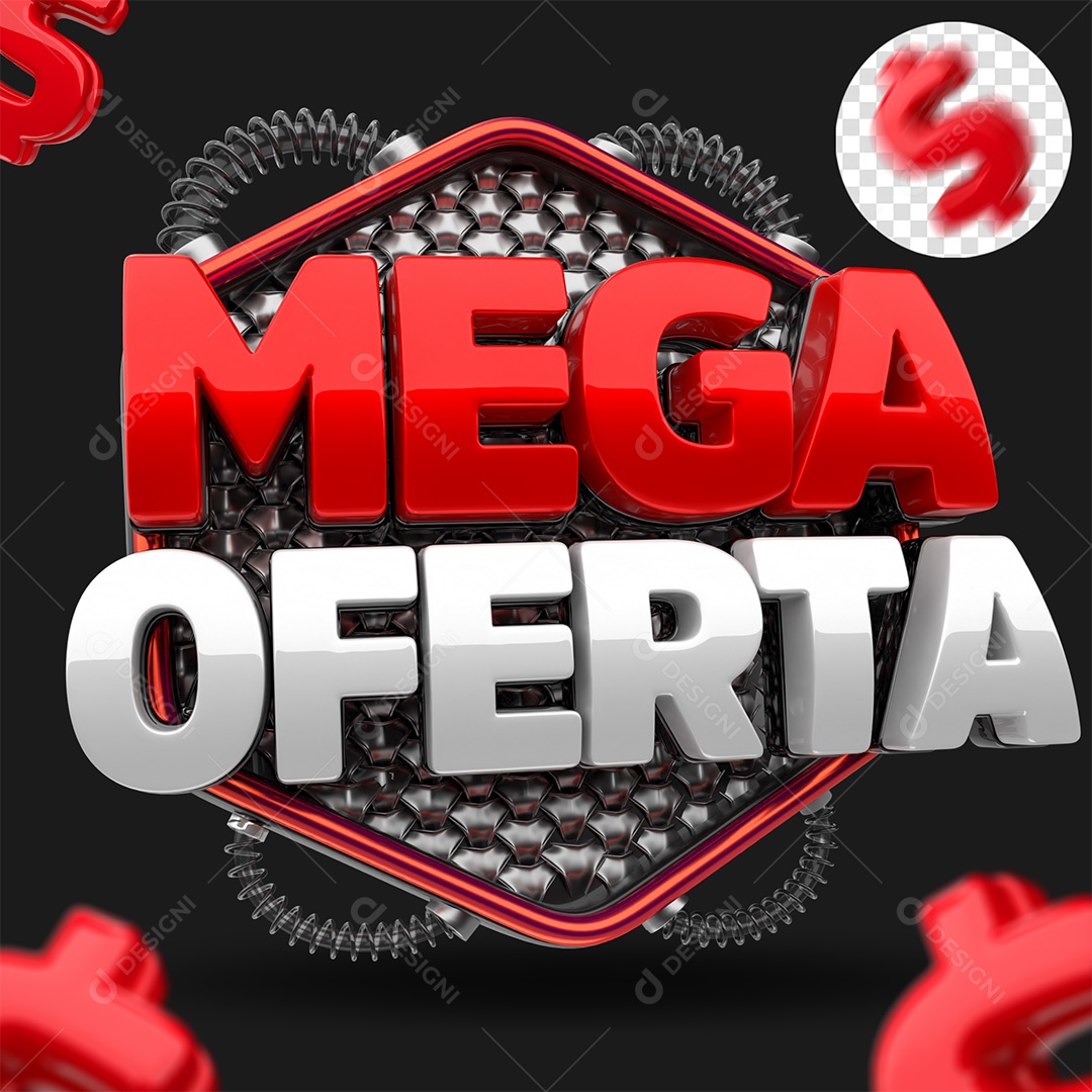 Mega Oferta Selo 3D Vermelho e Branco para Composição PSD