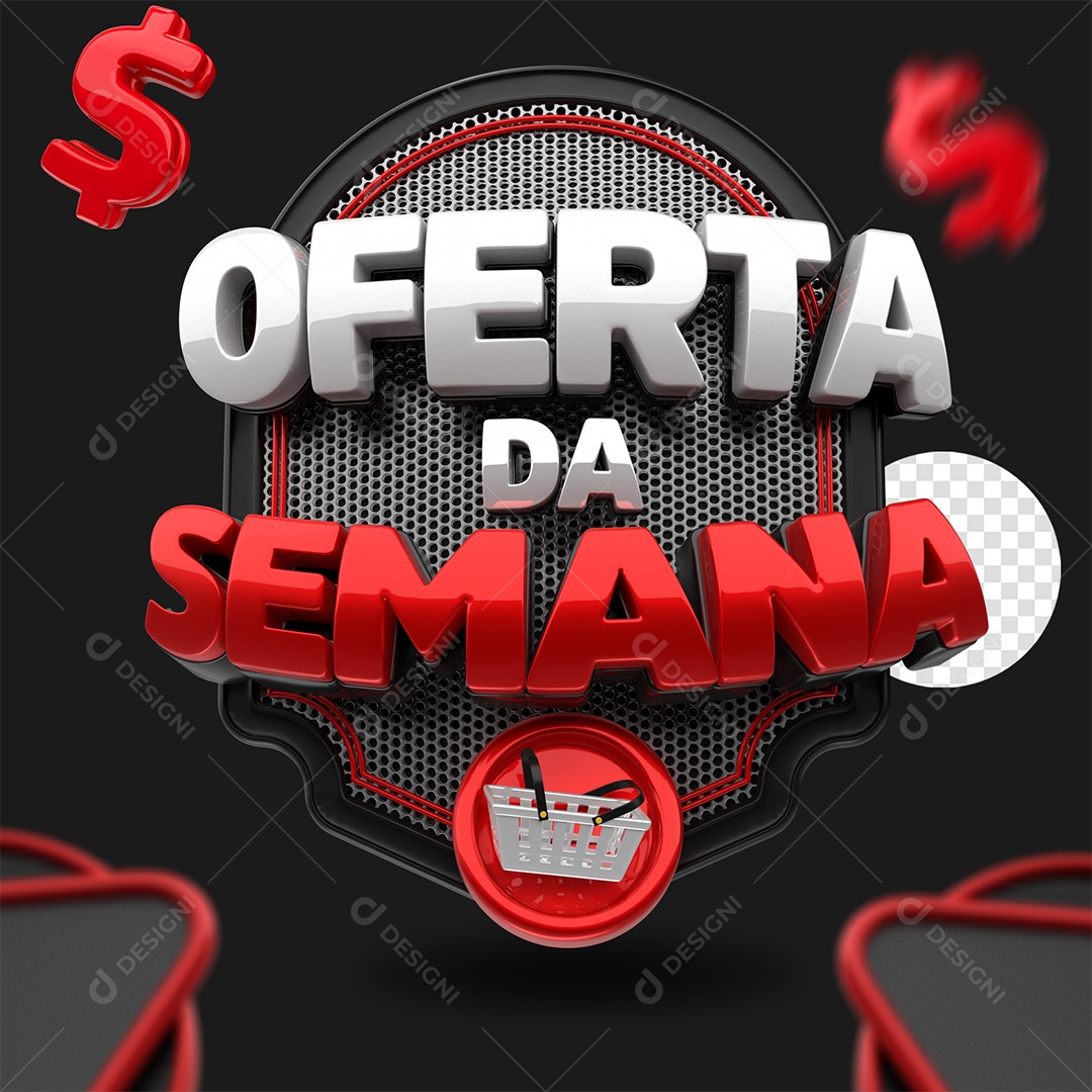 Selo 3D Oferta da Semana Branco e Vermelho para Composição PSD