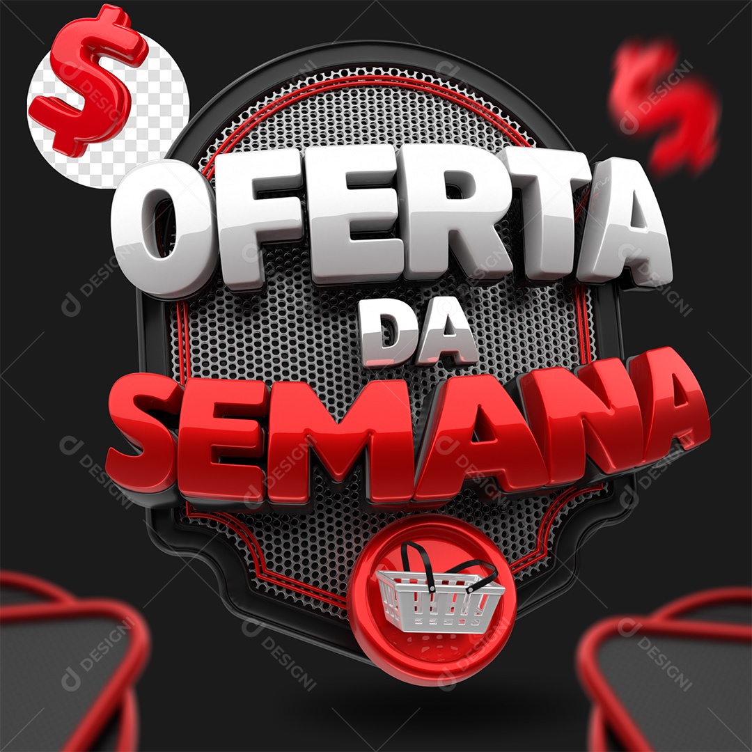 Oferta da Semana Selo 3D Branco e Vermelho para Composição PSD