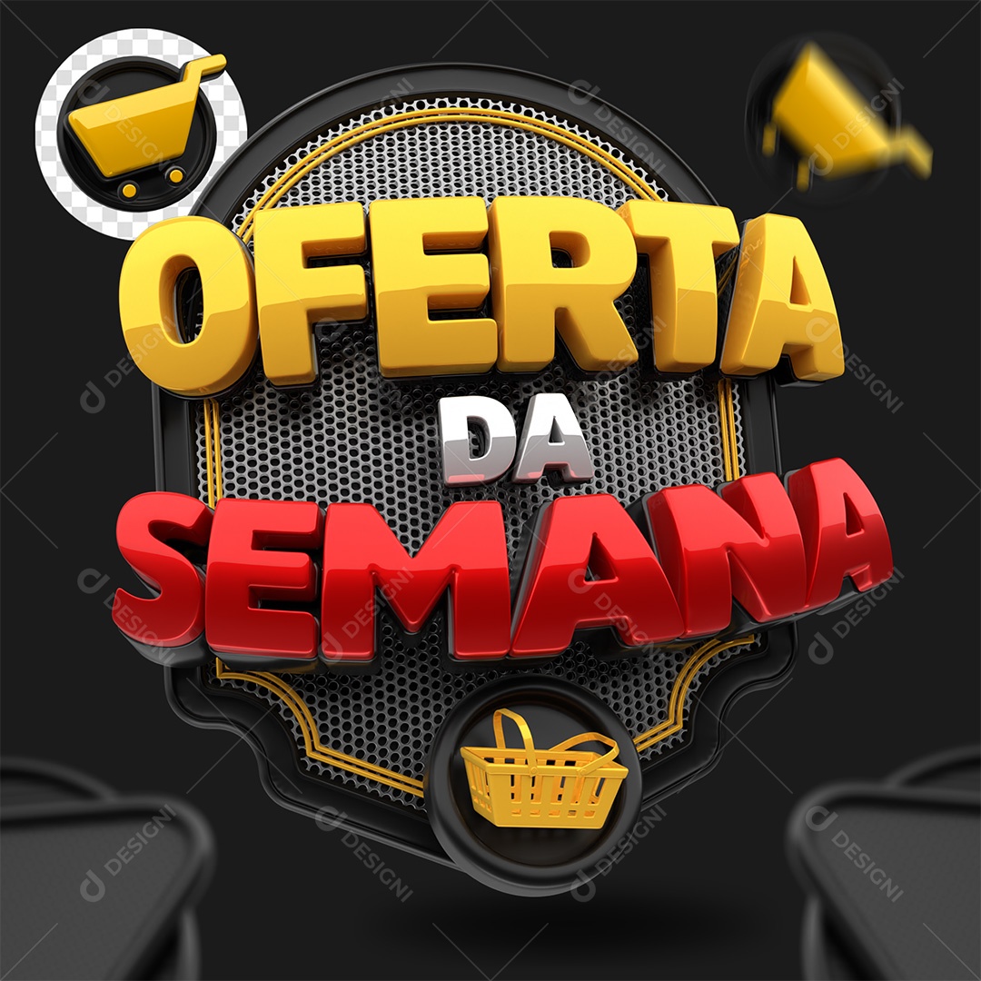 Selo 3D Oferta da Semana Amarelo e Vermelho para Composição PSD