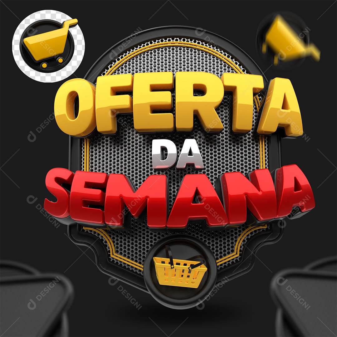 Oferta da Semana Selo 3D Amarelo e Vermelho para Composição PSD