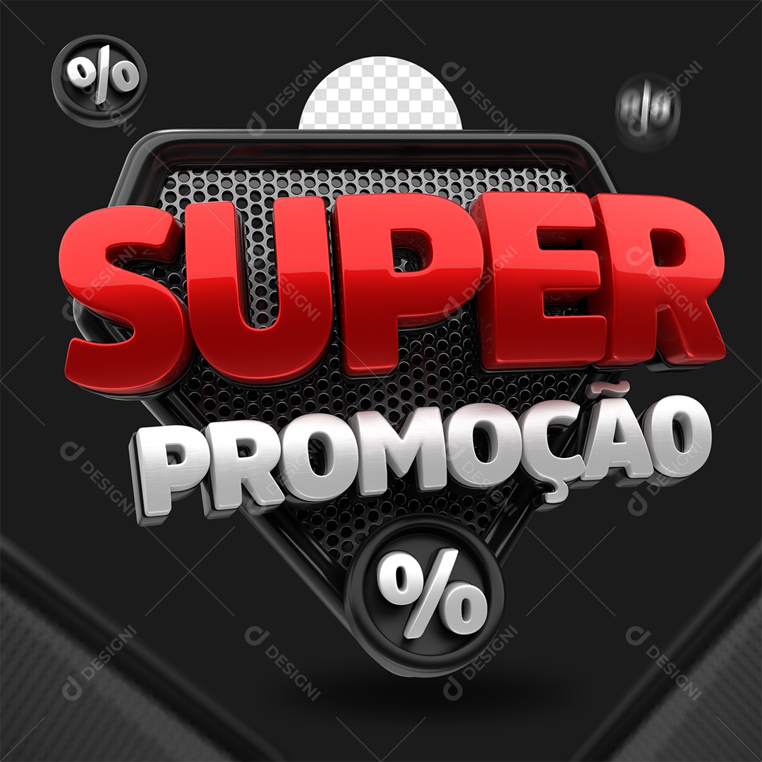 Selo 3D Super Promoção Vermelho e Branco para Composição PSD