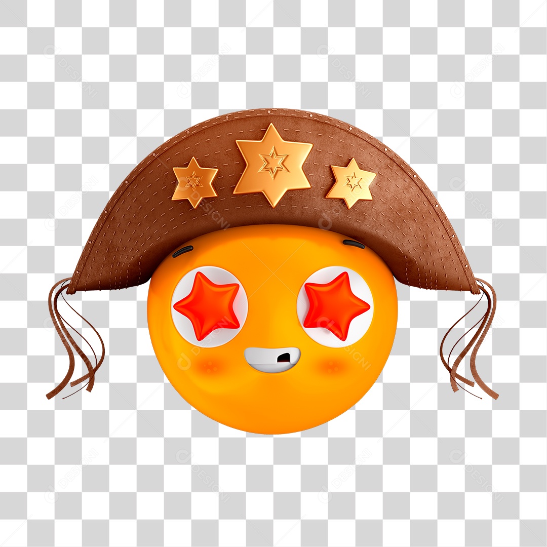 Emoji 3D Cangaceiro Reação Fascínio  Festa Junina São João Com Fundo Transparente