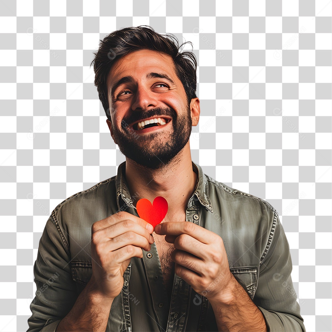 Homem Segurando Coração de Papel Junho Vermelho PNG Transparente