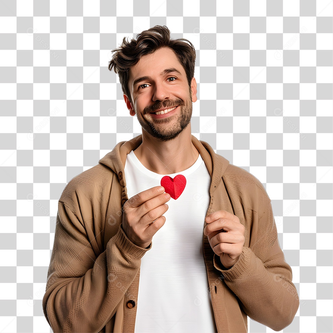 Homem Segurando Coração de Papel Junho Vermelho PNG Transparente