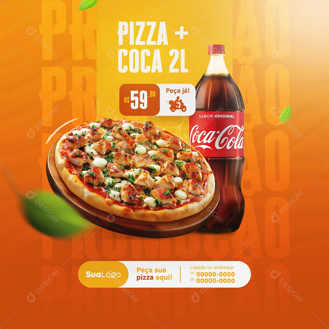 Feed Pizza mais Coca 2L Promoção Social Media PSD Editável