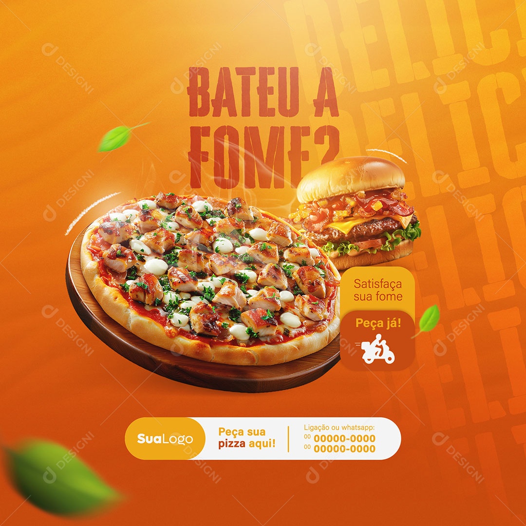 Feed Bateu a Fome Satisfaça Peça Já Social Media PSD Editável