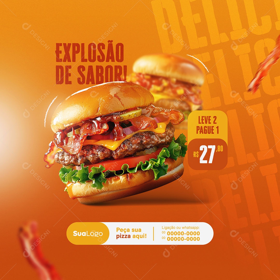 Feed Explosão de Sabor Leve 2 e Pague 1 Social Media PSD Editável