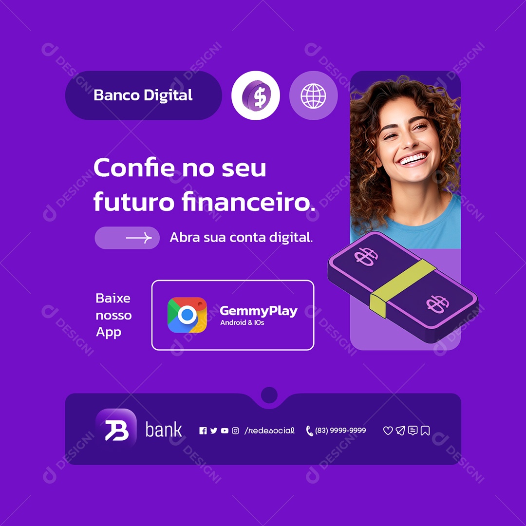 Banco Digital Confie no Seu Futuro Financeiro Bank Social Media PSD Editável