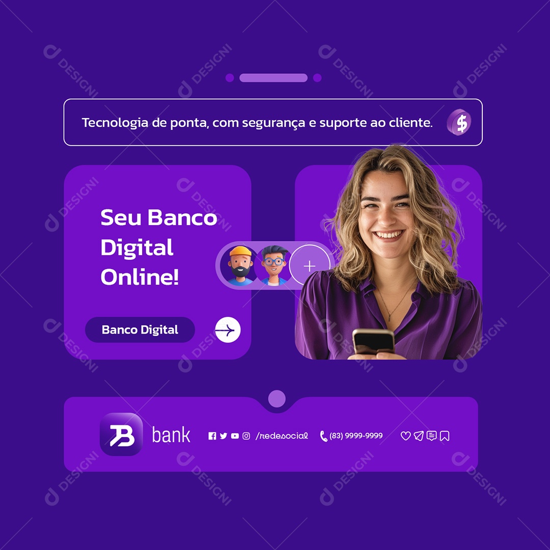 Seu Banco Digital Online Tecnologia de Ponta Social Media PSD Editável