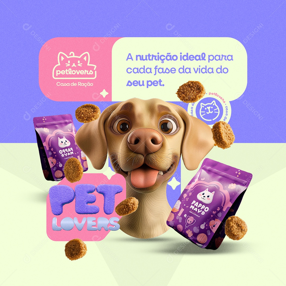 Casa de Ração Pet Lovers A Nutrição Ideal para Cada Fase da Vida do Seu Pet Social Media PSD Editável