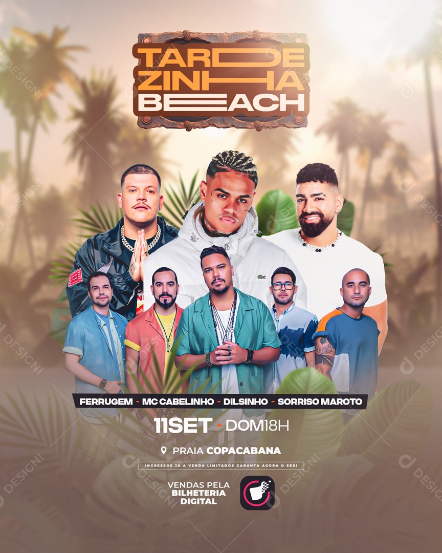 Flyer Tardezinha Beach Artistas Social Media PSD Editável