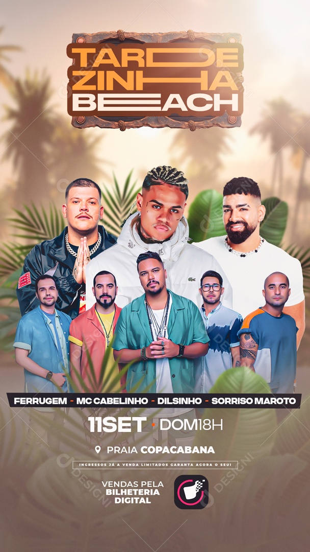 Flyer Story Tardezinha Beach Artistas Social Media PSD Editável